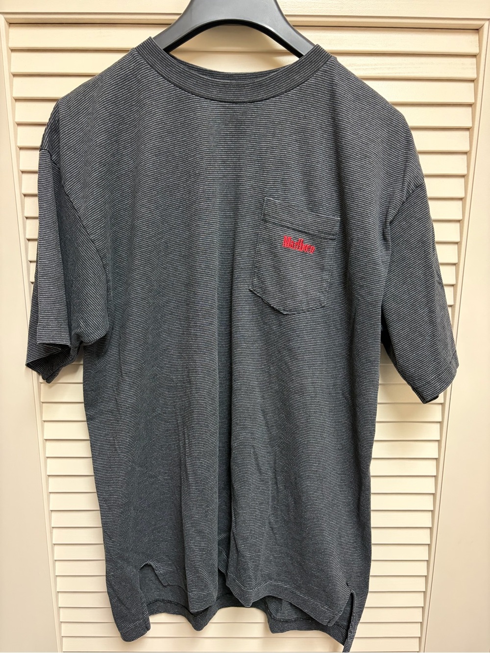 Marlboro Unlimited Pocket T Shirt USA Gray Striped Embroidered XL 90s Grunge VTG
